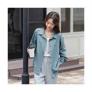 여성 자수 빈티지 오버핏 셔츠 캐주얼 심플 청남방