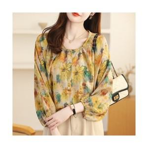봄가을 여성용 루즈핏 플라워 쉬폰 블라우스
