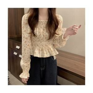 봄가을 여성용 캐주얼 로맨틱 플라워 쉬폰 프릴 긴팔 블라우스
