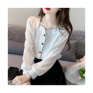 여성 가을 패션 꽃 자수 소매 프릴 블라우스