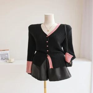 [잇수다] 맥클러 컬러 배색 브이넥 골지 니트 가디건