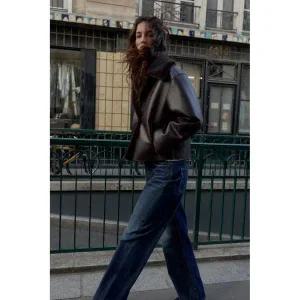 자라 ZARA 자켓 재킷 점퍼 바람막이 더블 페이스드 페이크 레더 - 브라운