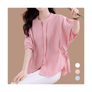 에쥬아 무지 셔츠블라우스 5부소매 옆 리본 얇은 셔츠 빅사이즈 블라우스