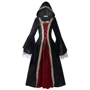 컬러풀 하우스 여성 중세 티 파티 드레스 빅토리아 시대 버블 슬리브 벨벳 하이 웨이스트 롱 벨트와 장갑