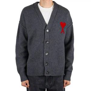 [아미] 25FW 남성 빅 하트로고 울 가디건 헤더그레이 UKC367 018 084