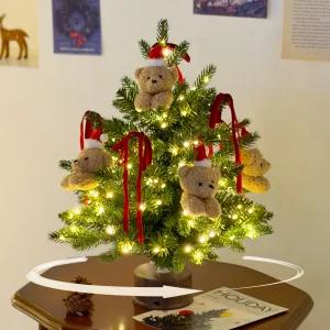 곰돌이 회전 미니트리 풀세트 트리 무소음 크리스마스 트리 소품 오브제 연말 파티 장식 오르골 무드등