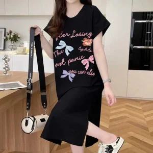 [오노마] ONM 귀여운 리본 곰돌이 캐릭터 루즈핏 롱티셔츠 원피