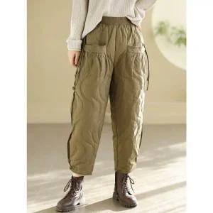 여자 겨울 바지 배기핏 화이트 오리털패딩팬츠 빈티지 도톰 기모 순색 캐주얼 힛템