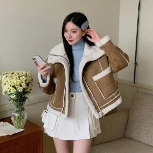 여성 양털 뽀글이 안감 하이넥 스웨이드 무스탕 코트 자켓 아우터 -WJC0011- 겨울