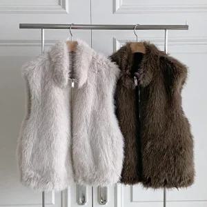 여자 러버서블 퍼 하이넥 털 조끼 집업 베스트