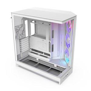 NZXT H9 플로우 RGB (2025) 대형 듀얼 챔버 ATX 미드 타워 공기 흐름 PC 케이스 420mm RGB 팬 유닛 1개와 120mm 팬 1개 420mm 라디에이터 지지대 유리 백커넥트 준비 완료 흰색