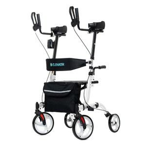 엘렌커 업라이트 워커, 스탠드업 접이식 롤레이터 워커 등받이, 시트가 있는 직립 롤링 모빌리티 보행 보조기, 노인 및 패딩 팔걸이, 흰색