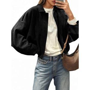 시시벨 여성 인조 스웨이드 봄버 재킷 오버사이즈 크롭 집업 라펠 코트 가을 캐주얼 아우터