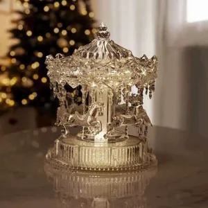 산타 오르골 회전목마 드림 투명 대형 크리스탈 스노우볼