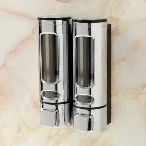 벽걸이 비누 디스펜서 2구 세면대 물세정기 400ml 실버 색상 샴푸디스펜서 린스디스펜서