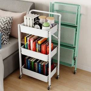 무조립 접이식 3단 손잡이 트롤리 이동식 바퀴 팬트리 베란다 욕실 선반 다용도 수납