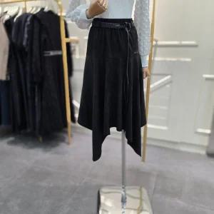 페이크 스웨이드 벨티드 언발 스커트 ER4JS003BK