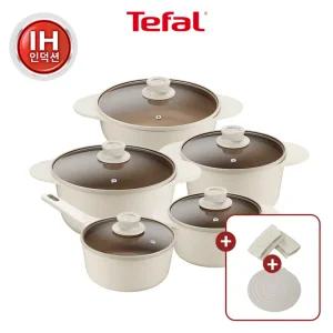 [테팔] 세라믹 인덕션 주물 아이콘 오트 밀크 5종 풀세트+실리콘 손잡이&냄비받침