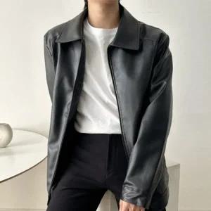 남성 가죽 캐주얼 간절기 점퍼 블루종 레더 바이커 자켓 남자 아우터