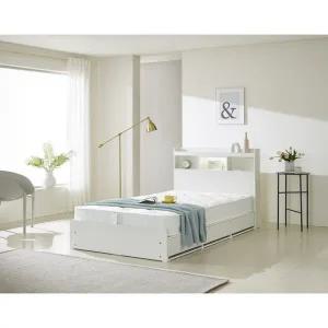 [아시안데코]데코라인 스누지 LED 서랍형 슈퍼싱글 침대 프레임 화이트 SS + 프리미엄 롤팩 매트리스 세트