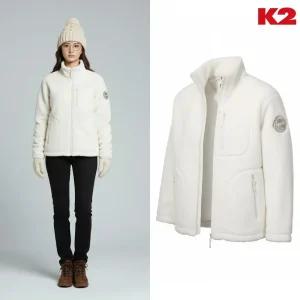 [백화점 출고] K2 플리스 여성 비숑 에코 오프 화이트 우븐 방풍 털 뽀글이 점퍼 후리스 자켓