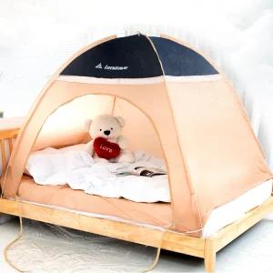 바닥없는 원터치 난방텐트 1인용 3인용 대형 베이지 우풍차단 텐트 싱글 더블 패밀리