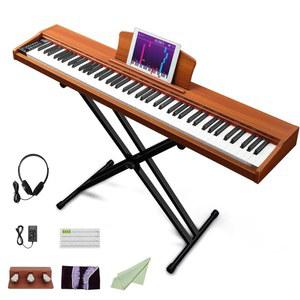 Ktaxon 88 피아노 키보드 반중력 전기 안정적인 스탠드가 있는 휴대용 프로페셔널 페달 헤드폰 2개 블루투스 미디 128 리듬 목재