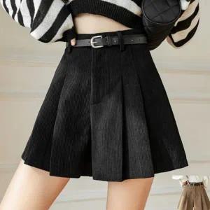 여성 코듀로이 반바지 캐주얼 플리츠 하이 여성 코듀로이 팬츠 웨스트 겨울