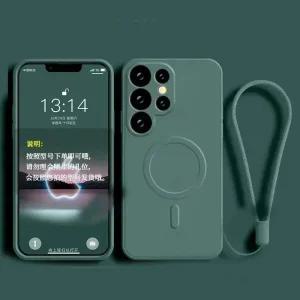 삼성 갤럭시 S25 엣지 S24 울트라 S23 FE S22 S21 마그네틱 무선 충전 커버용 손목 스트랩 맥세이프 액상