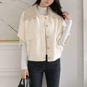 [탑온탑] 배색 빅카라 케이프 자켓 크롭아우터