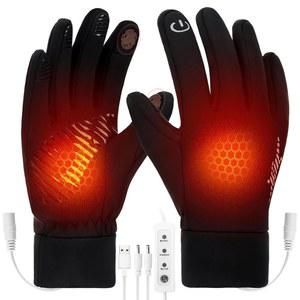 남성용 칸니노 USB 온열 장갑, 전신 손난로 장갑 3단계 온도 양면 겨울 선물 야외 스키 사이클링용 블랙