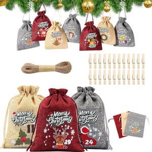24개의 크리스마스 어드벤트 캘린더 가방, 2025년 카운트다운 캘린더, 트림백, 드로스트링이 달린 사탕 선물 DIY 홈 장식용 24일 가방