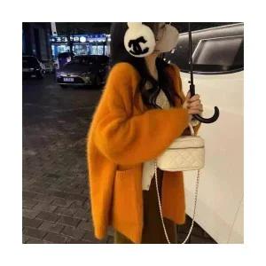 타노스여성 루즈핏 가디건 낙조 오렌지 상의 밍크 보들보들 빈티지 니트 스웨터 코트 겨울 KUK4