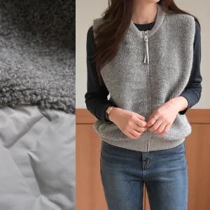 [데일리앤] 쿠로 누빔 뽀글이 조끼 울 니트 부클 집업 베스트 겨울 아우터