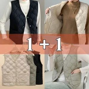 (2장) 여성 양모패딩조끼 양모조끼 패딩조끼 누빔조끼 베스트 겨울 이너 브이넥 방한조끼