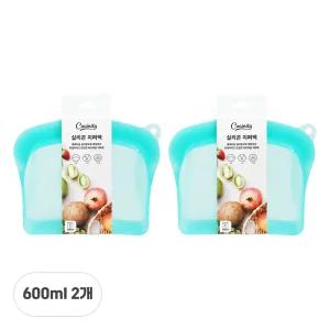 쿠치니티 플래티넘 실리콘 지퍼백 푸드백 3중밀폐용기 민트 600ml 2개