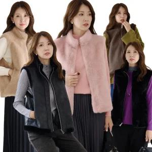 이브바바 여성 겨울 밍크 퍼 양면 무스탕 조끼 베스트