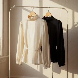 핫핑 [하객룩/고급스러움] 벨로티 모크넥 스트랩벨트 텐셀 긴팔블라우스