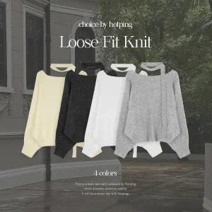 핫핑 [타이세트/연말룩추천] 로나즈 울 타이 오프숄더 루즈핏 긴팔니트