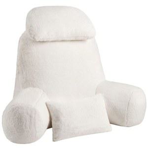 침대와 소파에 앉을 수 있는 NONTIDE 베개, 성인 및 청소년을 위한 32인치 X-대형 등받이 부드러운 조절 가능한 넥 롤 세탁 커버, TV/게임/휴식 퍼리화이트