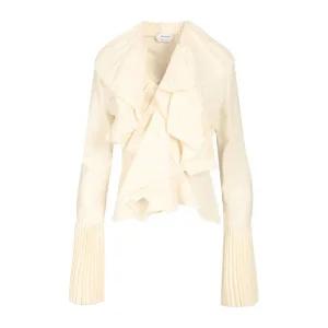 브이넥 러플 플리츠 블라우스 818373QEAF2 9015