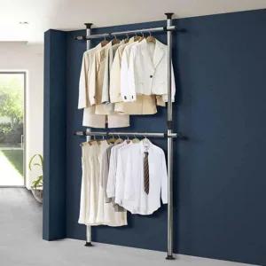 [라일리생활건강] Rly 옷장행거 원룸행거 2단 크롬 수납 옷걸이행거