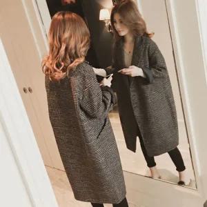 [블루마켓]클래식 모던 디자인 유행없는 여성 체크 패턴 코트 여자코트 핸드메이드코트 여성코트 오버핏코