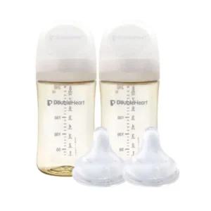 더블하트 분유 수유 젖병 240ml 젖꼭지 L 세트 베이지