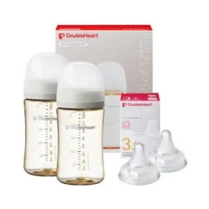 더블하트 수유 젖병 240ml 2개 젖꼭지 M 세트 베이지