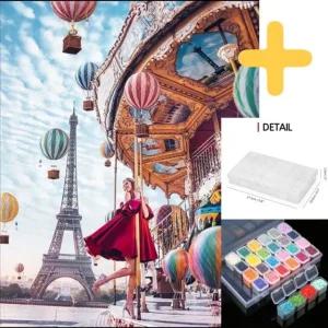 60x70cm 회전목마와 빨간치마 보석십자수 세트 R0009 (WE4C6A8)