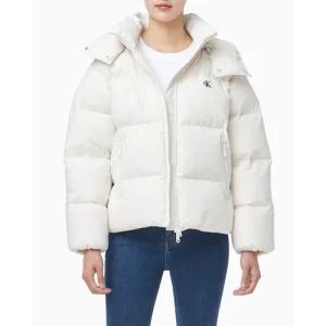 캘빈클라인 진 여성 글로시 립스탑 미드 랭스 후드 다운 47D568G