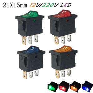 4PCS 3Pin KCD1 미니 직사각형 로커 스위치 21x15mm 패널 13x19mm 표시 LED 12V 220V 조명 시소 전원 ON-OF