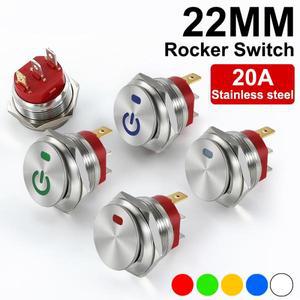 22mm 금속 버튼 로커 스위치 스테인레스 스틸 12V 20A 자동 락 2 토글 ON-OFF 220V 15A 3 핀