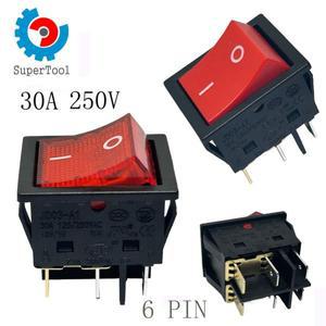 30A 250V 6핀 실버 접점 로커 스위치 (LED 표시등 포함) - 용접기용 고전력 DPST ON/OFF